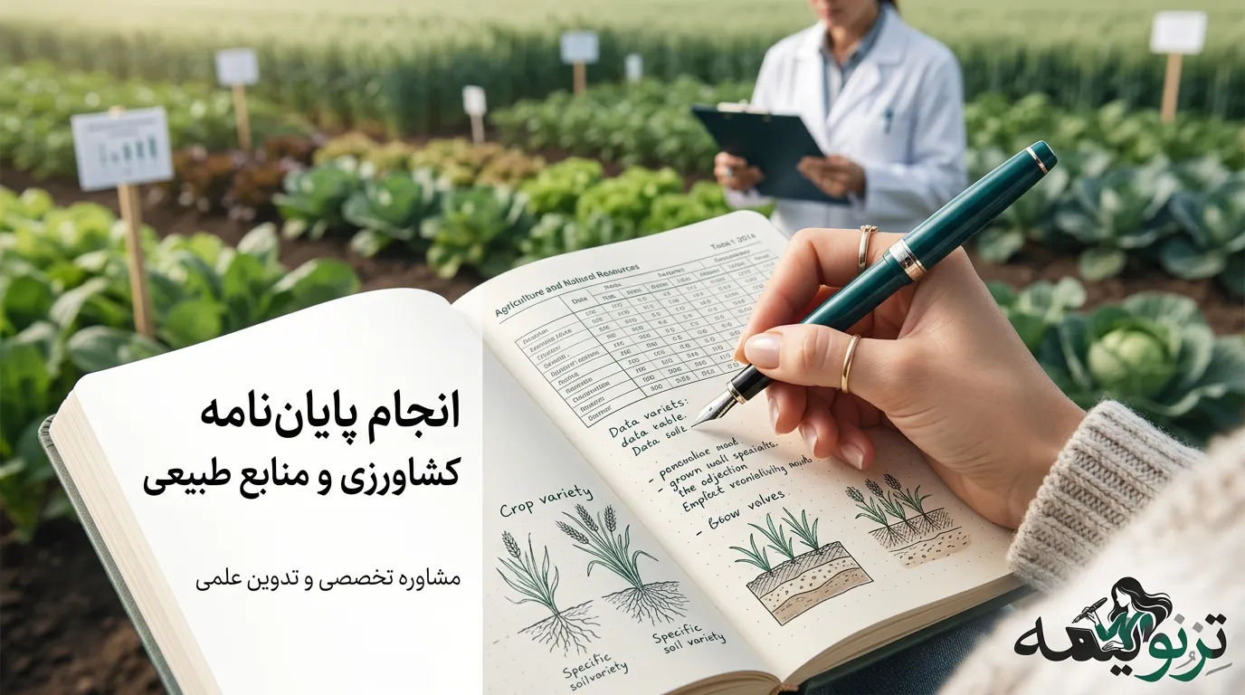 دانشجوی کارشناسی ارشد کشاورزی در کنار قطعات آزمایشی مزرعه با کلیپ‌بورد و لپ‌تاپ — پایان نامه کشاورزی و منابع طبیعی